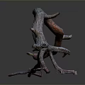 Curved Dried Tree Branch With Twisted Shape And Branches On Dark Background