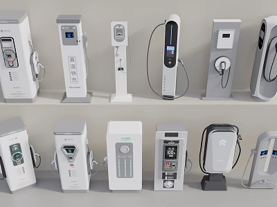 Public Electric Vehicle Charging Stations With Various Modern Designs And Functional Features 3d model