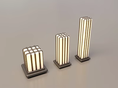 Modern Cube Outdoor Lights with Vertical Stripes Three Different Heights and Warm Glow 3d model