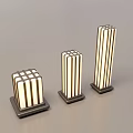Modern Cube Outdoor Lights with Vertical Stripes Three Different Heights and Warm Glow
