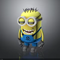 Minion Character With Yellow Body Blue Overalls Large Goggles Black Spiky Hair And Grinning Expression