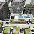Modern Office Buildings Complex With Green Roofs Courtyards Pool And Connected Structures 3d model