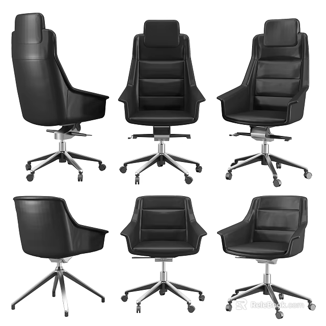 Black Leather Office Chair With Modern Swivel Design And Multiple View Angles 3d model 