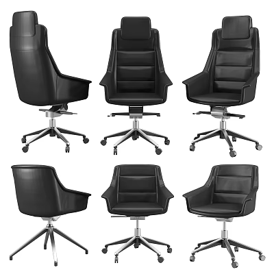 Black Leather Office Chair With Modern Swivel Design And Multiple View Angles 3d model