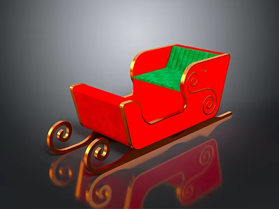 Elderly Man With Red Sleigh Featuring Green Cushion And Golden Spiral Decorations 3d model