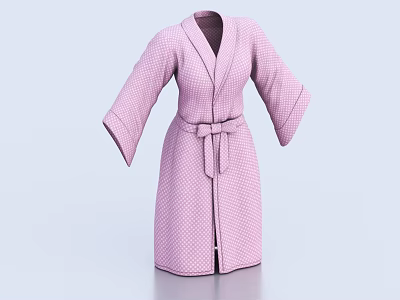 Cozy Pink Checkered Robe With Long Sleeves Self Tie Belt And Soft Fabric 3d model