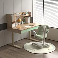 Wooden Children's Study Desk with Bookshelf Light Green Adjustable Chair Decorative Toys and Round Rug