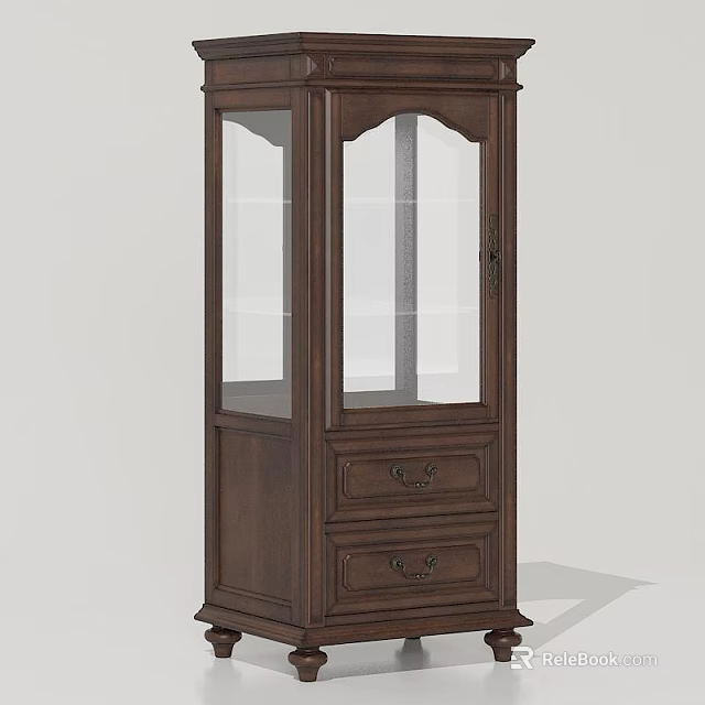 Traditional Wooden Wine Cabinet with Glass Doors Drawers and Elegant Carved Details 3d model 
