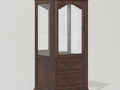 Traditional Wooden Wine Cabinet with Glass Doors Drawers and Elegant Carved Details 3d model