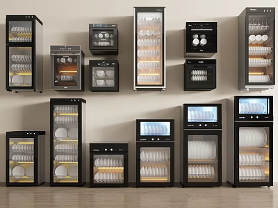 Modern Black Display Cabinets With Glass Doors And Internal Shelves In Various Sizes 3d model