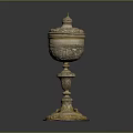 Antique Golden Decorative Ornament Piece With Intricate Carvings Lidded Top And Ornate Base