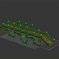 Wooden Bridge Structure With Railings Wooden Planks Support Posts And Decorative Lights