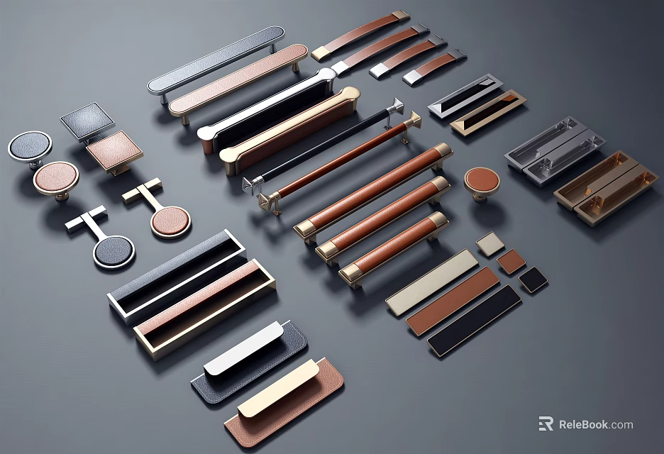 Various Modern Furniture Handles In Metal Wooden Leather And Sleek Styles 3d model 