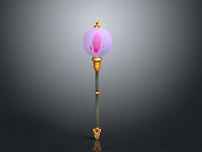 Elegant Enchanted Magic Staff Featuring Purple Orb With Pink Patterns And Golden Accents 3d model