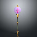 Elegant Enchanted Magic Staff Featuring Purple Orb With Pink Patterns And Golden Accents