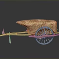 Traditional Ancient Wooden Cart Model With Woven Canopy And Large Wheel Design