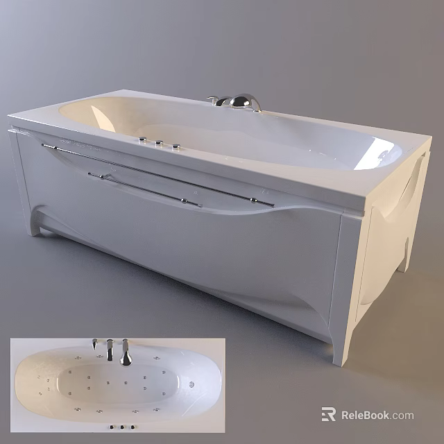 Elegant White Freestanding Bathtub With Modern Base Design And Silver Faucet 3d model 
