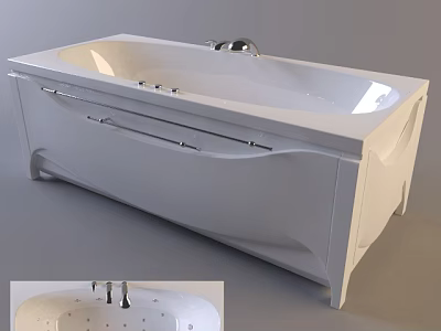 Elegant White Freestanding Bathtub With Modern Base Design And Silver Faucet 3d model