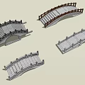 Different Bridge Model Designs Featuring Wooden Railings Arch Structure And Stone Deck 3d model