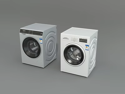 Modern Two White and Light Gray Washing Machines with Round Doors and Top Control Panels 3d model