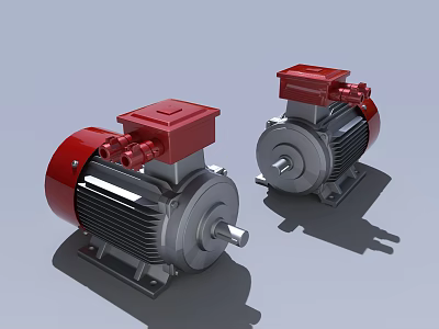 Industrial Electric Motors With Red Top And Gray Body Structure Design 3d model