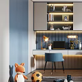 Cozy Modern Tatami Bedroom Interior With Desk Chair Bookshelf Window Toys And Warm Lighting
