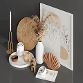 Natural Decorative Ornament Combination With Dried Pampas Grass Woven Fan Wooden Bowls And Ceramic Vase