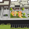 Modern Commercial Landscape With Lush Trees Lawn And Sculptures Near Qin 3 Aquarium