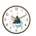 Modern Wall Clock With White Dial Golden Hands Brown Frame And Geometric Blue Triangles