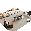 Modern Sofa Coffee Table Set With Round Table Accent Chair And Area Rug 3d model