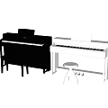 Stylish Musical Instruments White And Black Pianos With Matching Stools For Home