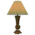 Traditional Table Lamp With White Fabric Lampshade And Carved Wooden Base