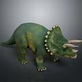 Green Triceratops 3D Model Character With Realistic Spiked Frill And White Horns