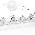 Moon Orbit and Spacecraft Models Display with Lunar Landers and Satellites 3d model