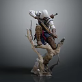 Detailed Assassin Game Character Statue With White Hood Arrow Quiver Standing On Tree Branch