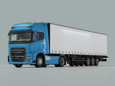 Blue Commercial Utility Truck With Spacious Cab White Cargo Body And Multiple Wheels 3d model