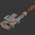 Rusty Hardware Wrench with Wooden Handle and Rustic Metal Surface Design 3d model