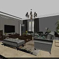 Modern TV Stand in Living Room with TV Decorations and Side Cabinet