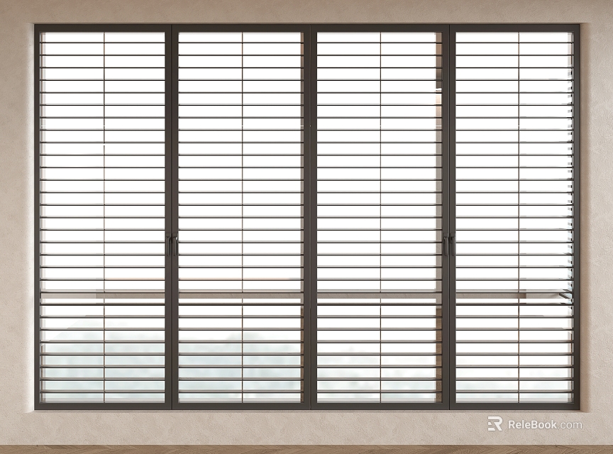 Modern Window Blinds with Horizontal Slats and Sleek Metal Frame Design 3d model 