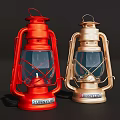 SUNNYLITE Red And Gold Kerosene Lanterns With Glass Shades And Metal Frames