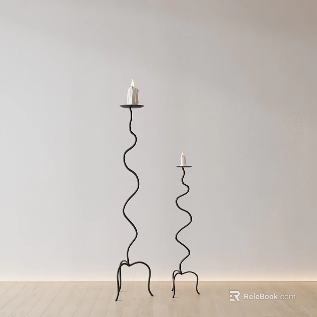 Two Black Spiral Floor Lamps with Candle Shaped Design Modern Minimalist Interior White Wall Background 3d model 