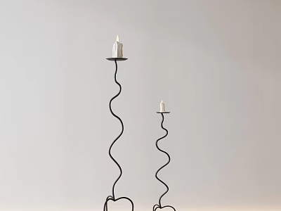 Two Black Spiral Floor Lamps with Candle Shaped Design Modern Minimalist Interior White Wall Background 3d model
