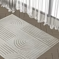 Cream Square Rug With Wavy Patterns On Wooden Floor By White Curtains In Natural Light