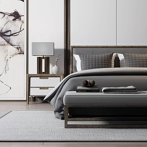 Modern background double bed 3d model