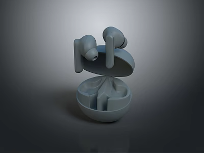 Gray Wireless Computer Earbuds with Charging Case and Ergonomic Design for Laptops 3d model