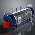 Industrial Horizontal Heating Boiler With Stainless Steel Body Pipes Valves Control Panel And Red Connector