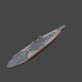 Highly Detailed Warship Model Featuring Gray Hull Red Bottom Superstructure Turrets And Flags