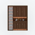 Dark Brown Wooden Wine Cabinet With Glass Door Glasses LED Lighting Countertop And Decorative Items