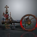 Vintage Steam Engine Equipment With Large Red Wheel And Metal Pipes