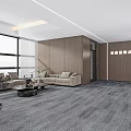 Modern Office Interior With Open Layout Large Windows Sofa Desk And Carpet 3d model